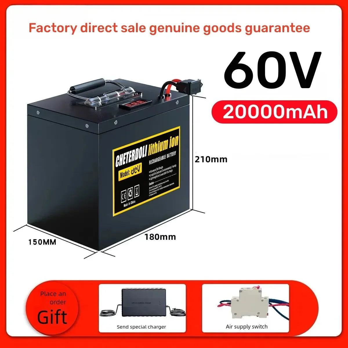 72V 50Ah Lithium-Ion Rechargeable Battery for E-Bikes and Scooters