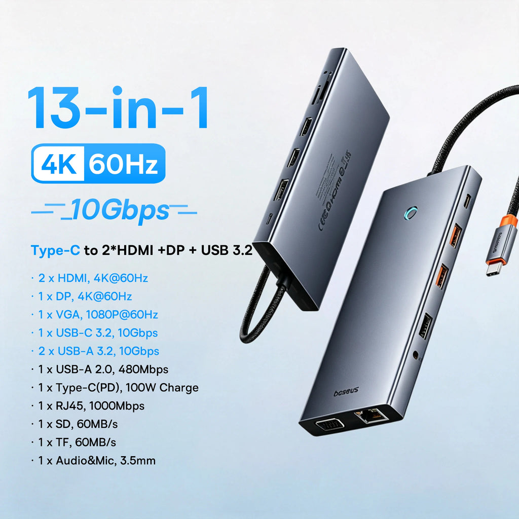 13-in-1 USB-C Hub with 4K Quadruple Display and 100W PD Charging