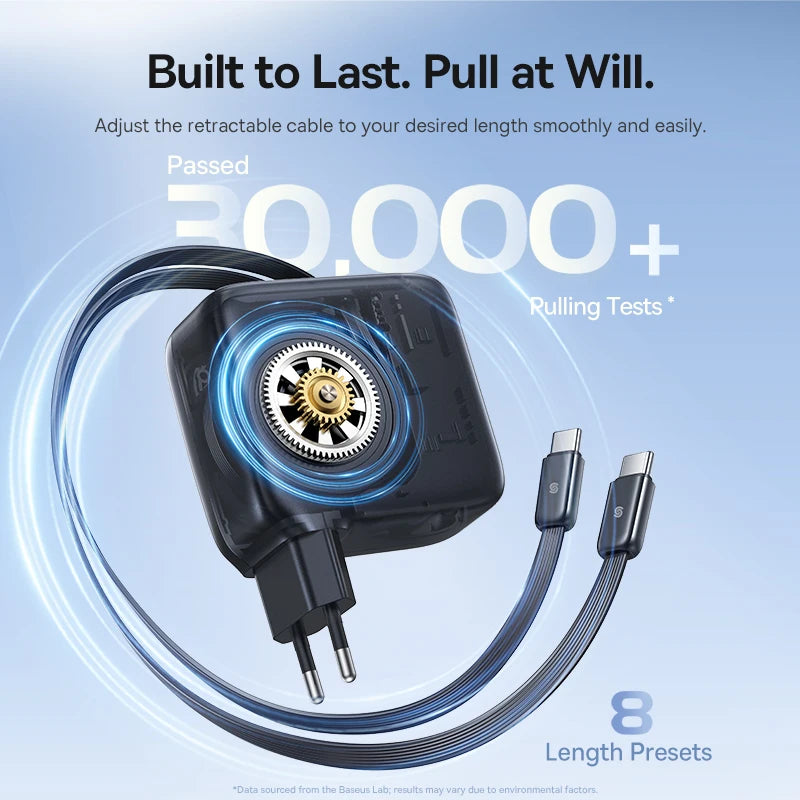 67W GaN Fast Charger with Built-in Retractable Cables