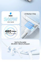 240W USB-C PD3.1 Fast Charging and Data Sync Cable