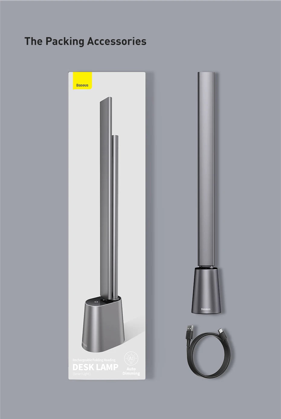Rechargeable Auto-Dimming LED Desk Lamp for Study and Reading