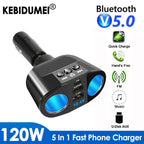 Car Cigarette Lighter Splitter PD USB Charger Bluetooth 5.0 FM Adapter
