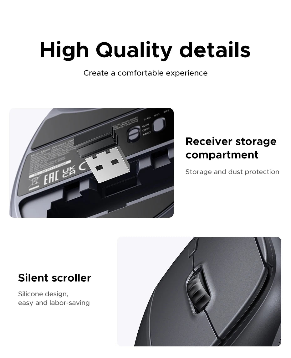 Ergonomic Vertical Wireless Mouse with 4000 DPI - 19