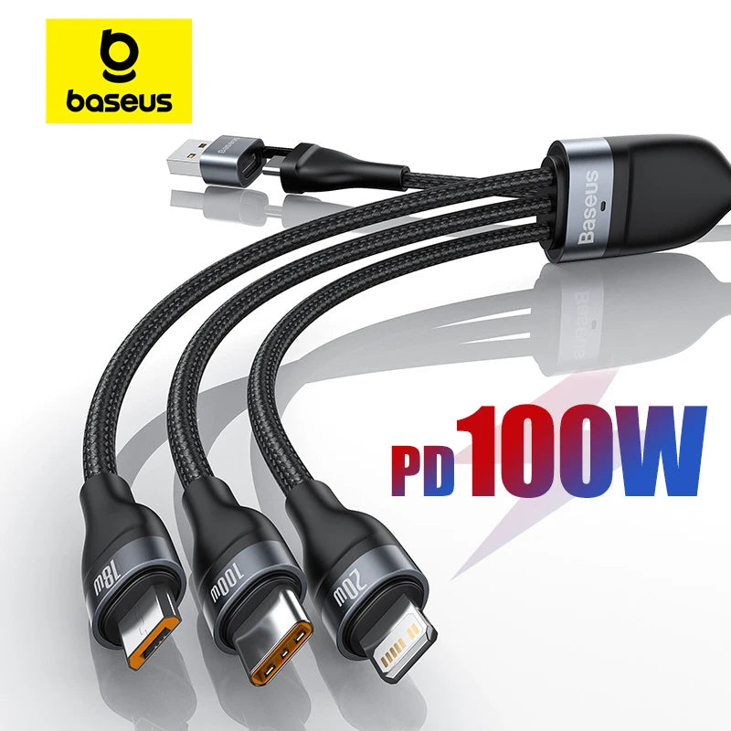 3-in-1 Fast Charging USB Cable with 100W PD Power Delivery