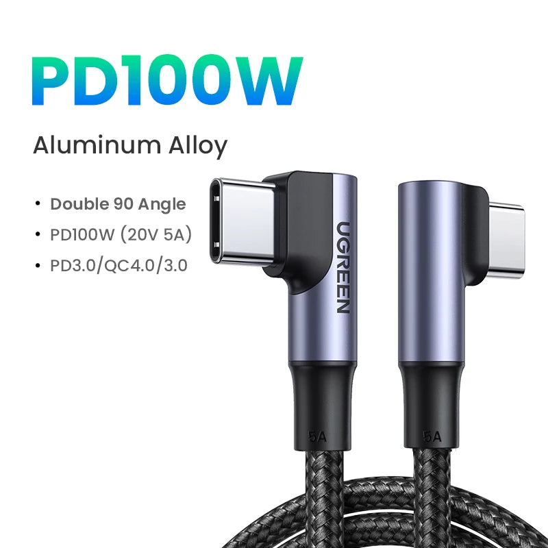 90 Degree Right Angle USB-C Fast Charging & Data Sync Cable