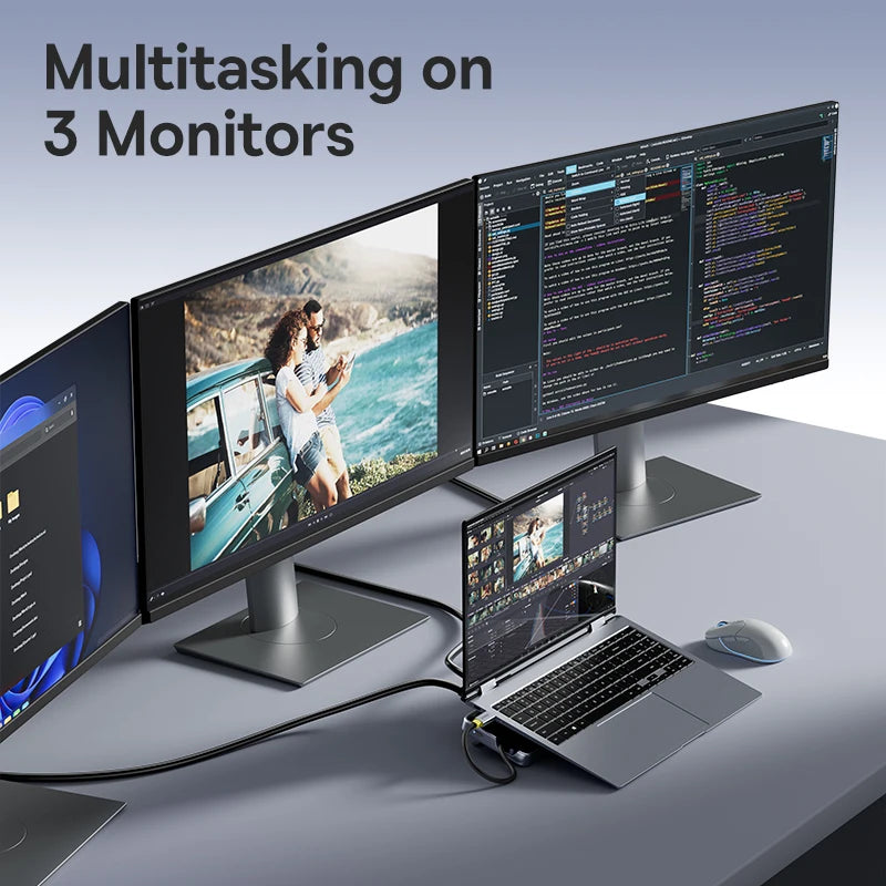 12-in-1 USB-C Triple Display Docking Station with Laptop Stand