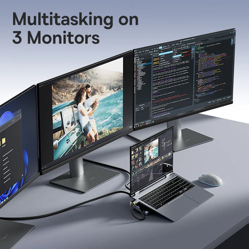 12-in-1 USB-C Triple Display Docking Station with Laptop Stand