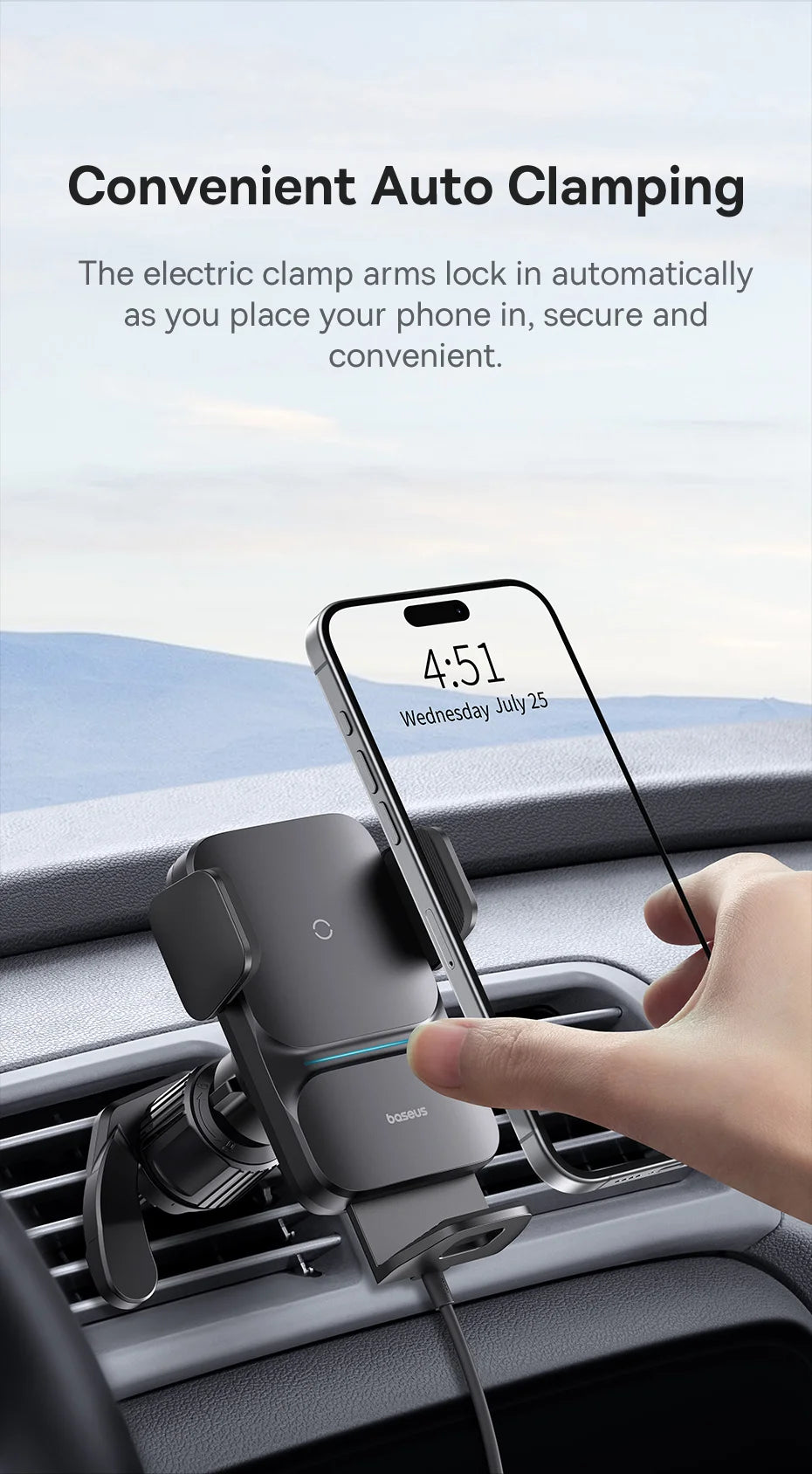 15W Fast Wireless Car Phone Charger with Automatic Clamp
