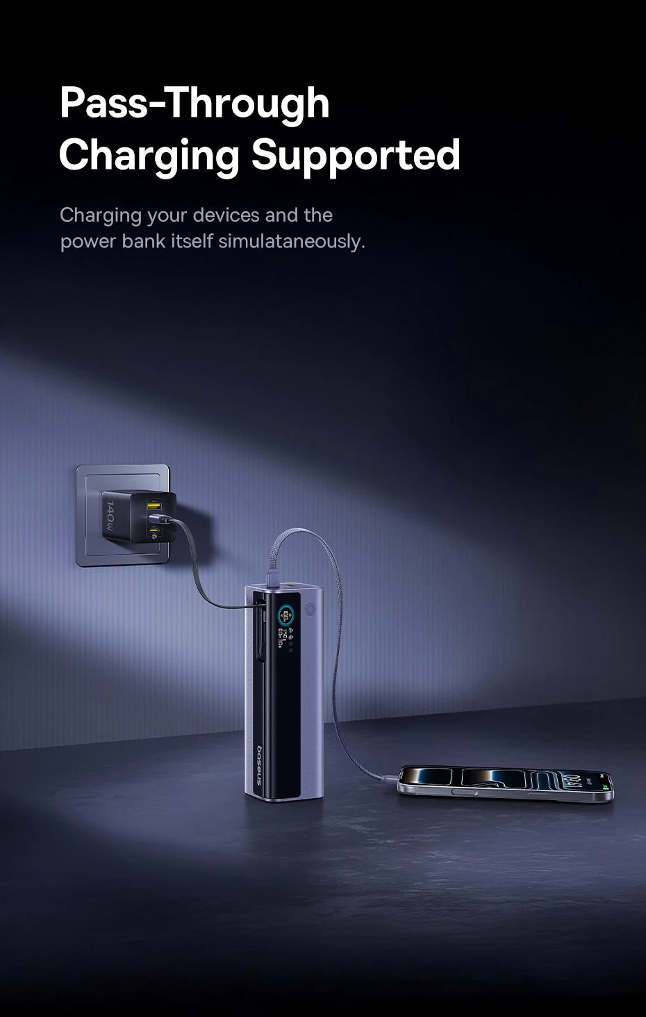200W 25000mAh Fast Charging Power Bank with Retractable Cables