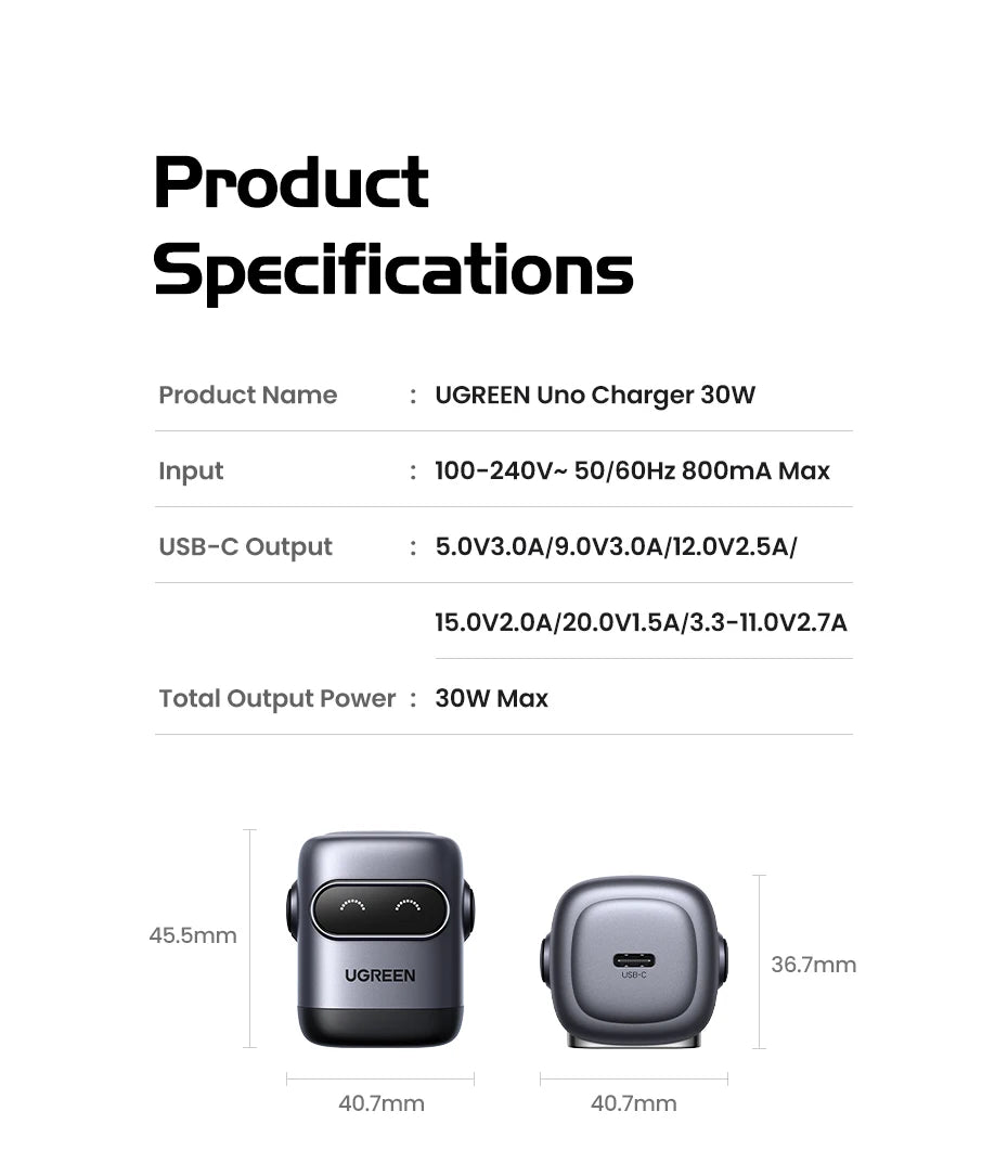 30W GaN USB-C Robot Fast Charger for Smartphones and Tablets - 19