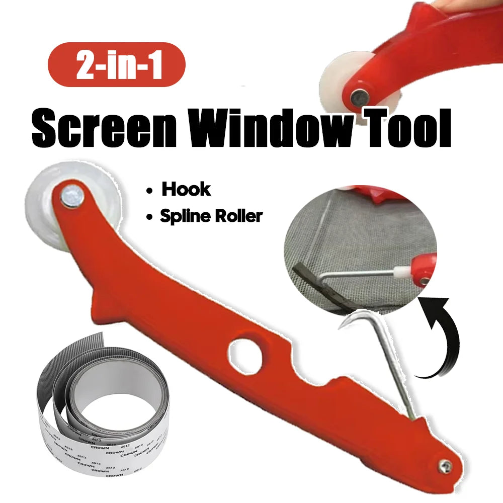 2-in-1 Window Screen Repair Tool with Spline Roller and Patch Tape