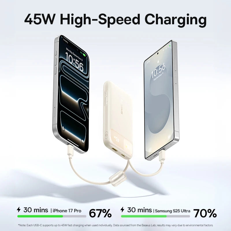 45W Fast Charging Power Bank with Dual Built-in USB-C Cables - 3