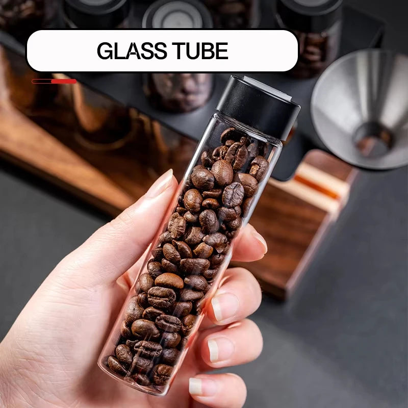 Single Dose Coffee Bean Storage Tubes with Exhaust Valve Rack