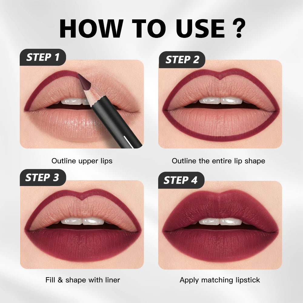 12-Color Waterproof Matte Lip Liner Pencil Set