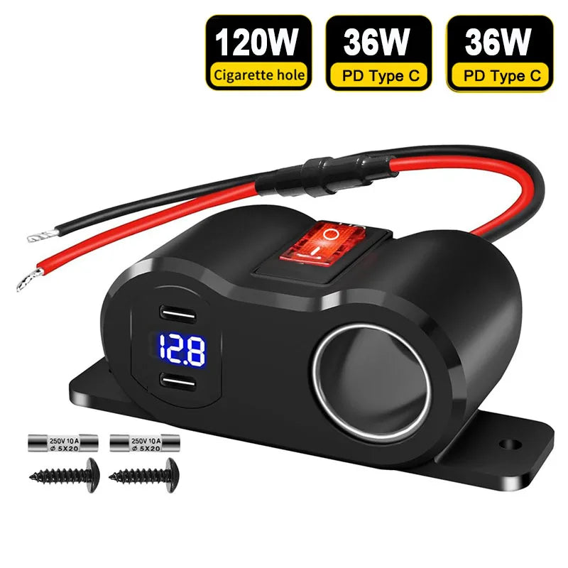 12V 24V Dual USB Fast Charger and Cigarette Lighter Socket Panel