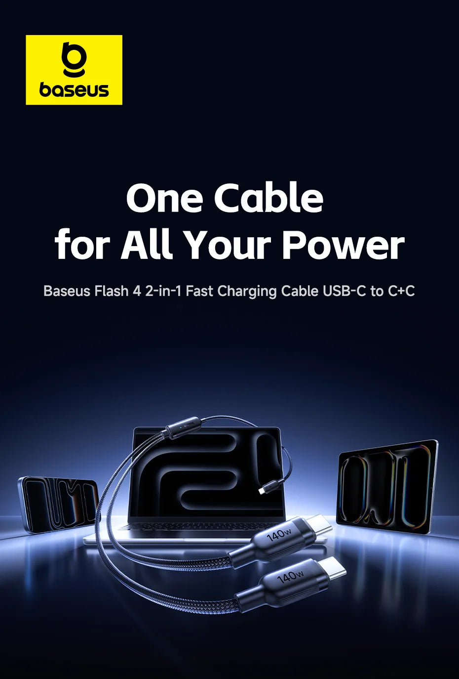 140W 2-in-1 USB-C Fast Charging Data Cable