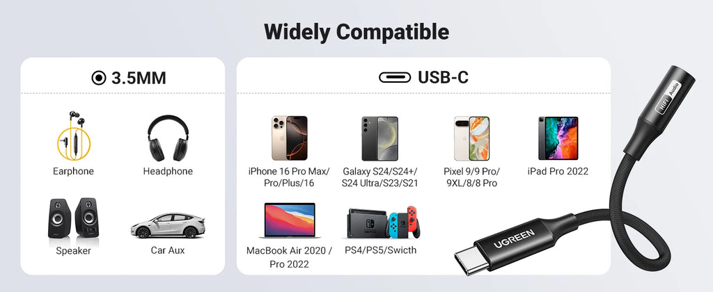 USB-C to 3.5mm AUX Adapter with Hi-Res DAC Audio Converter