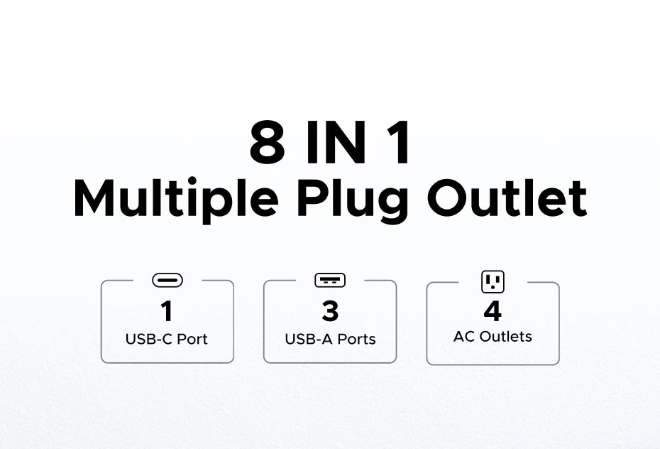20W Outlet Extender with 4 AC Outlets and 4 USB Charging Ports