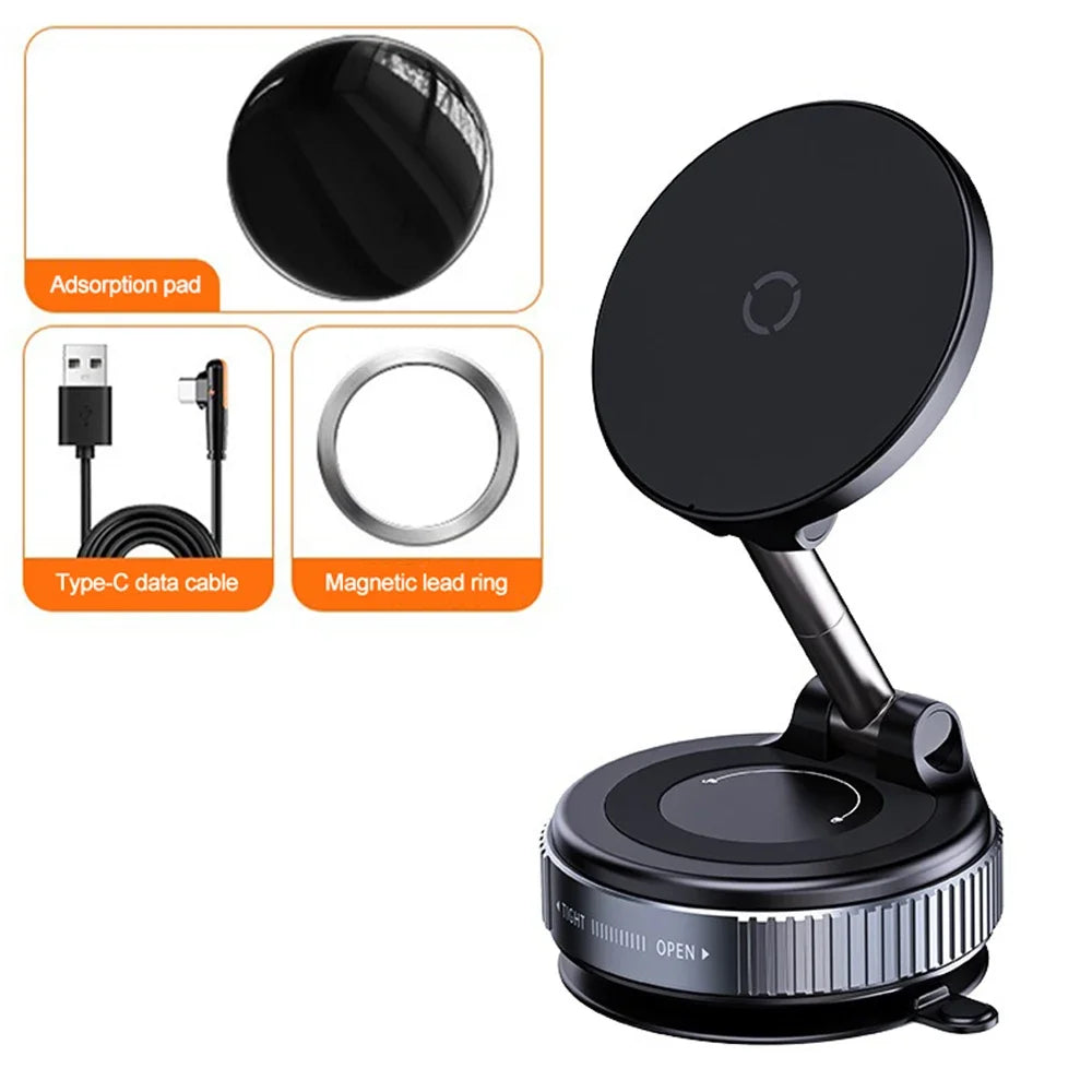 15W Magnetic Wireless Charging Phone Holder with Vacuum Suction Mount