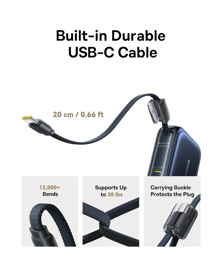 45W Mini Portable Power Bank with Built-in USB-C Cable 10000mAh