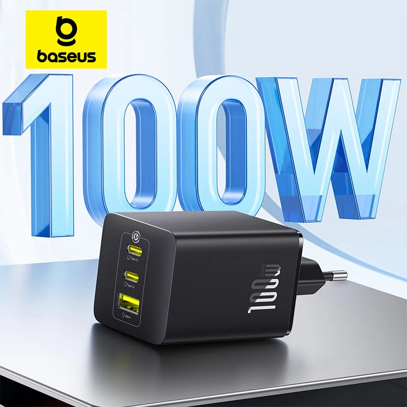 100W GaN Fast Charger with 3-Port USB-C and USB-A - 1
