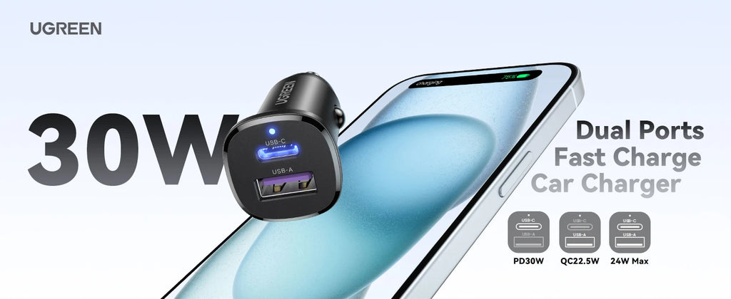 30W Fast USB-C Car Charger with Power Delivery