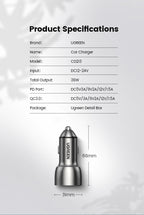 36W Dual Port USB-C PD Fast Car Charger