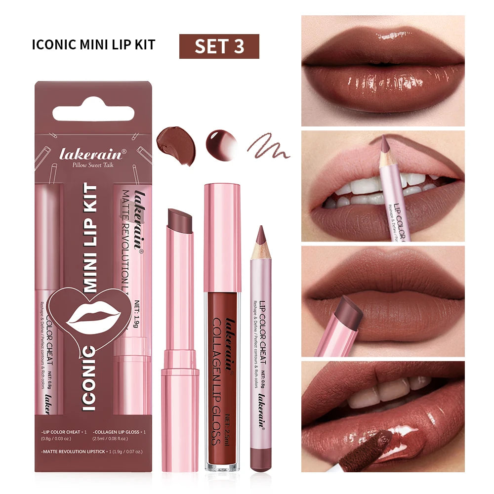 All-in-One Travel Lip Makeup Set with Liner, Lipstick, and Gloss - 22