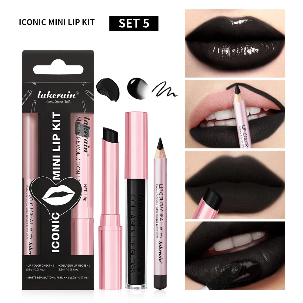 All-in-One Travel Lip Makeup Set with Liner, Lipstick, and Gloss