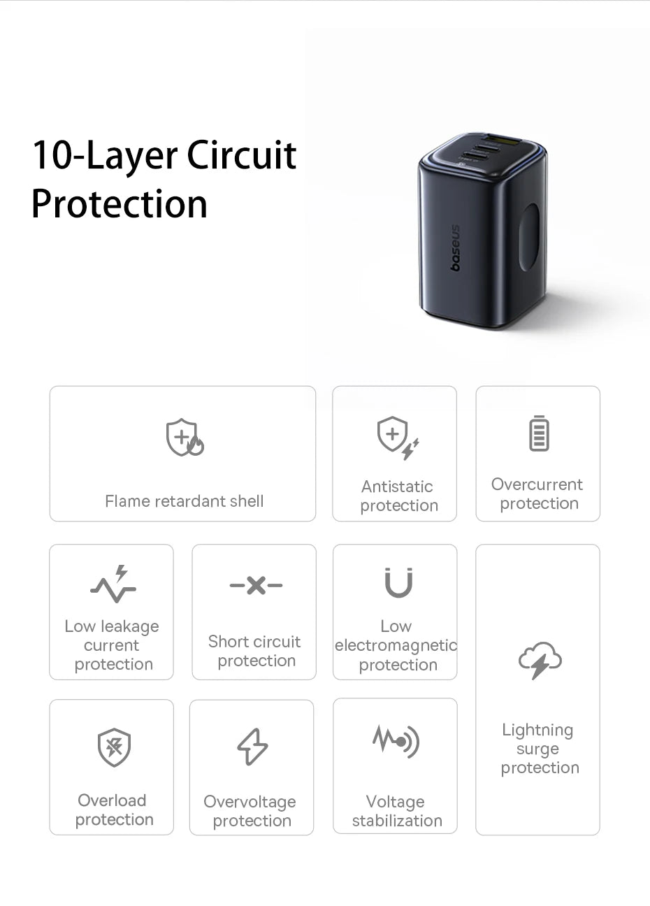 67W GaN Fast Charger with 3 Ports for Laptops and Smartphones