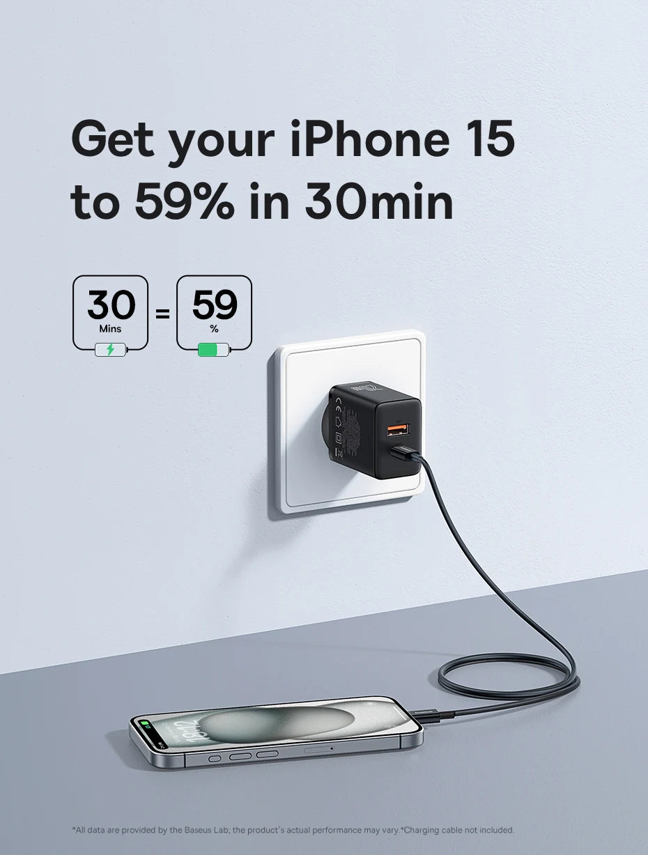 20W Dual Port Fast USB-C and USB-A Wall Charger