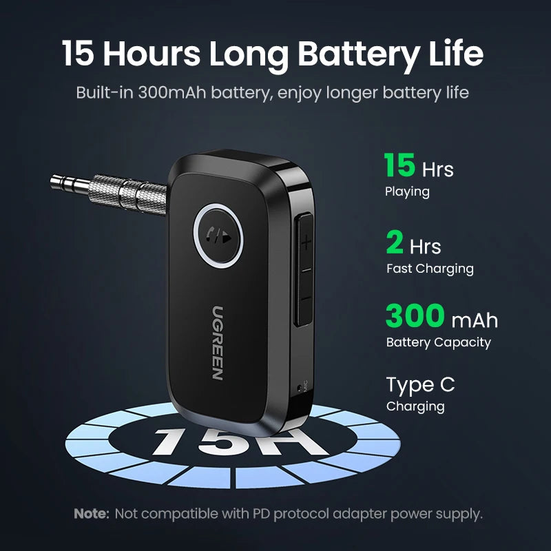 Bluetooth 5.3 Car AUX Adapter for Wireless Music and Hands-Free Calls