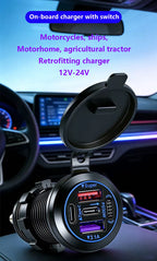 83W 4-Port Fast Charging Car Socket with Dual USB-C and Dual USB-A