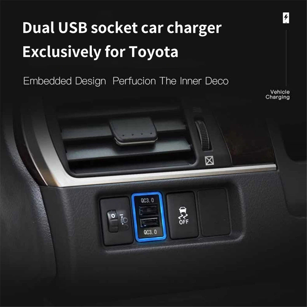 Dual USB PD QC3.0 Fast Car Charger for Toyota 33x23mm