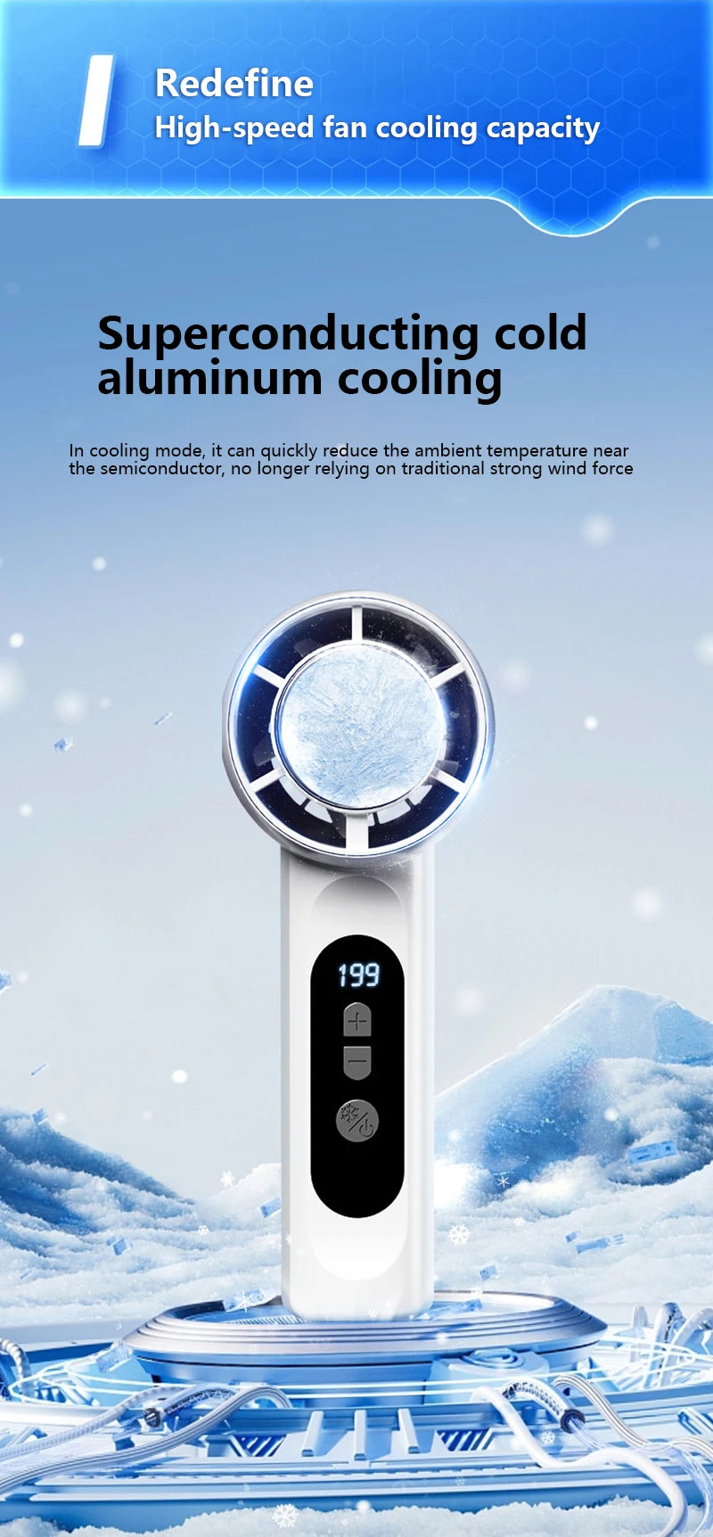 Portable Handheld Turbo Fan with Ice Cooling Tech