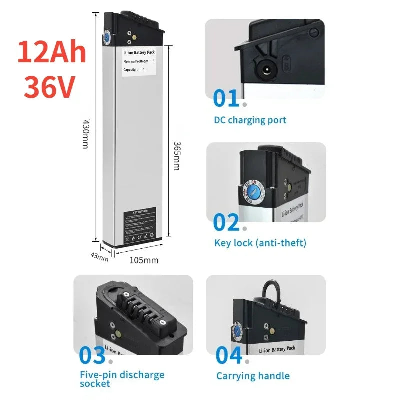 36V Lithium-Ion E-Bike Replacement Battery Pack - 25