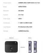 4K 60Hz HDMI and USB-C 2-in-1 Switcher for Dual Device Setup