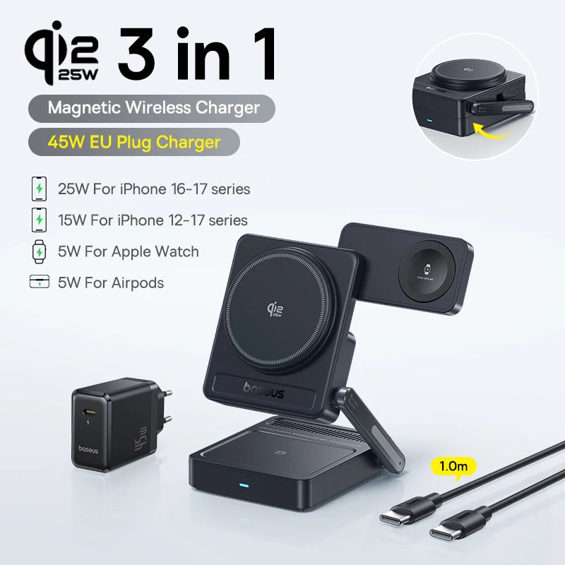3-in-1 Foldable Magnetic Wireless Charging Station for Apple Devices