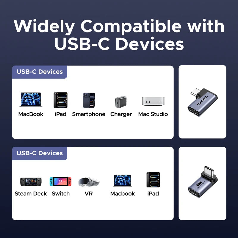 90-Degree USB-C Male to Female Adapter 240W 40Gbps - 6