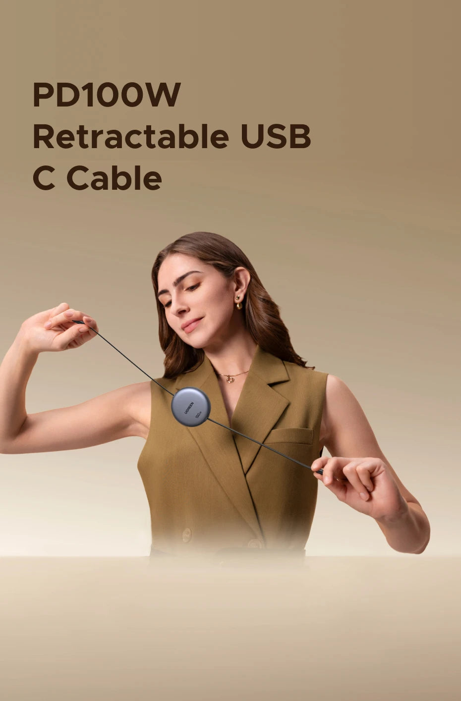 100W Retractable USB-C to USB-C Fast Charging Data Cable