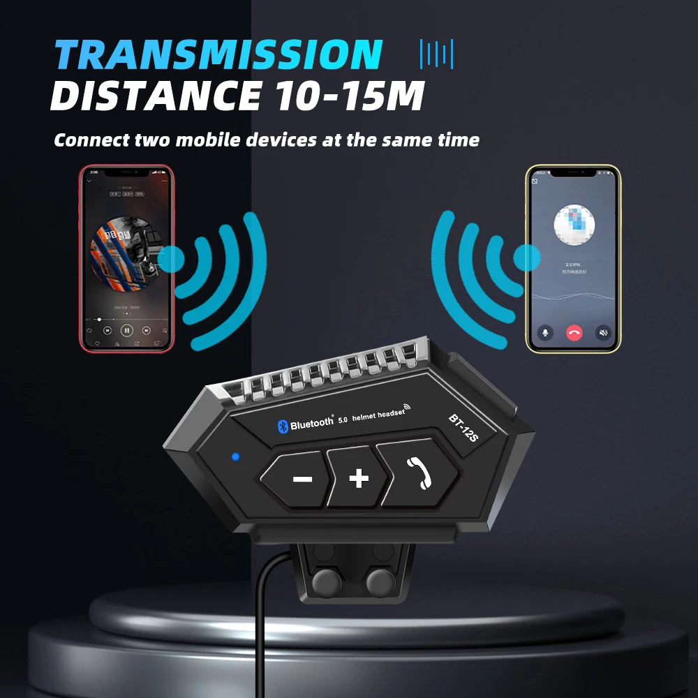 BT-12S Bluetooth 5.0 Motorcycle Helmet Headset with Dual Microphones