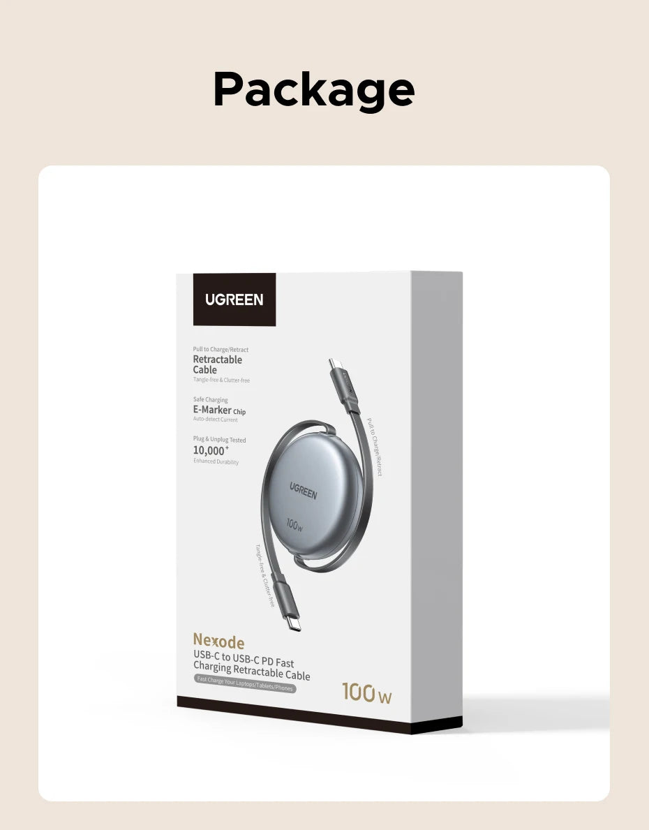 100W PD Fast Charging Retractable USB-C to USB-C Cable - 16