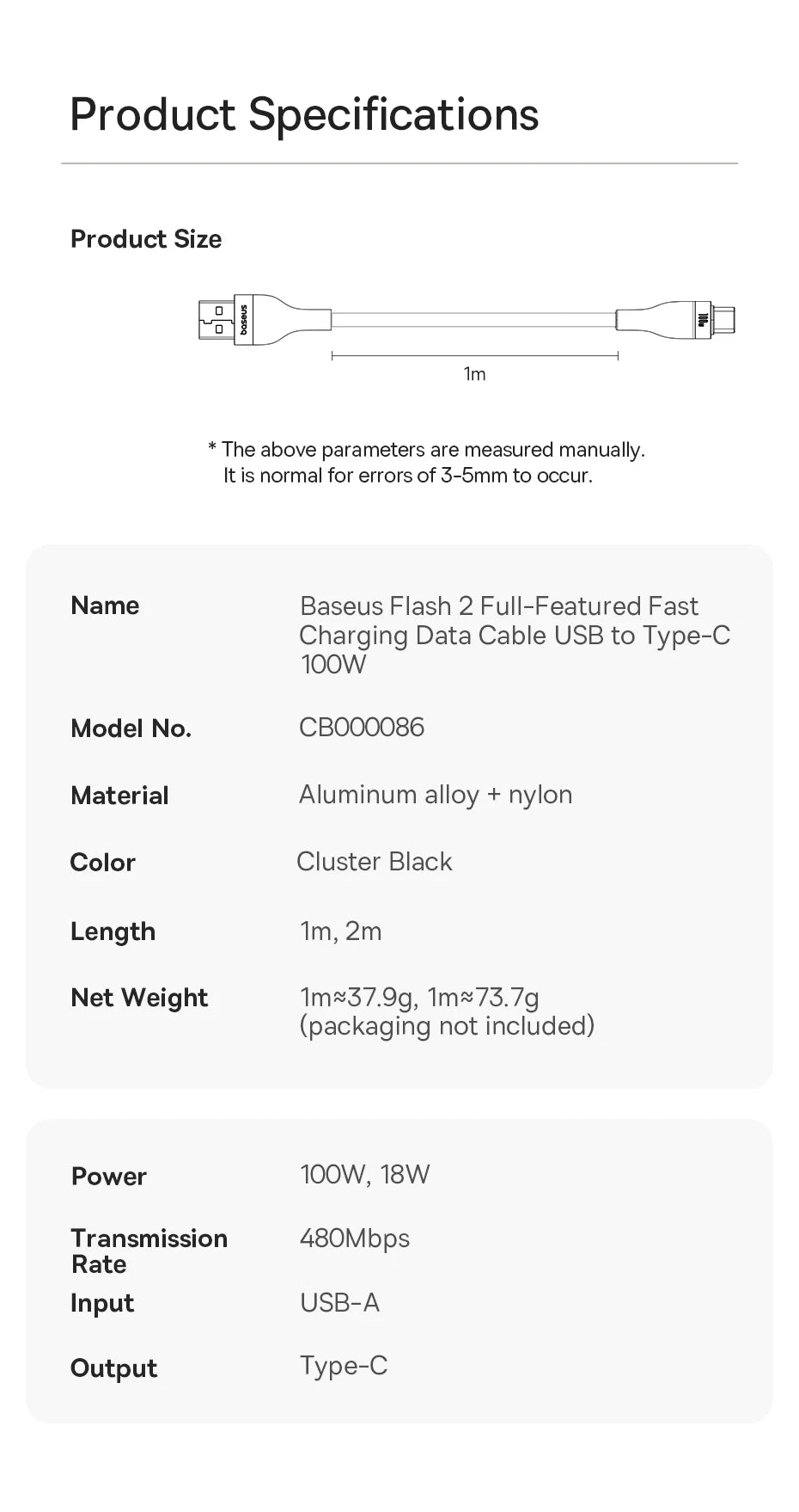 100W USB-C Fast Charging Data Cable for Smartphones and Tablets - 25