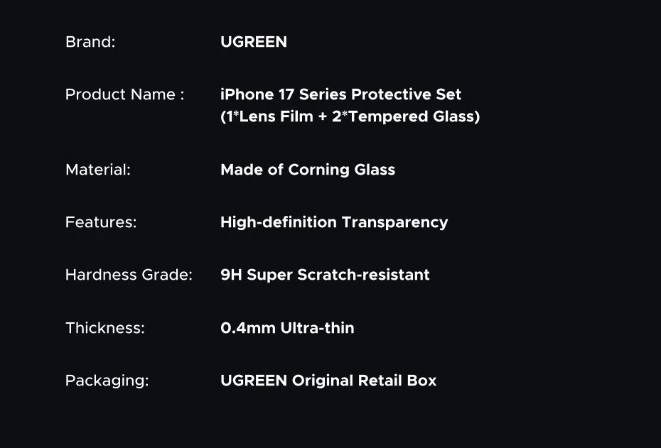 Full Coverage Tempered Glass Screen and Lens Protector for iPhone 17 - 27