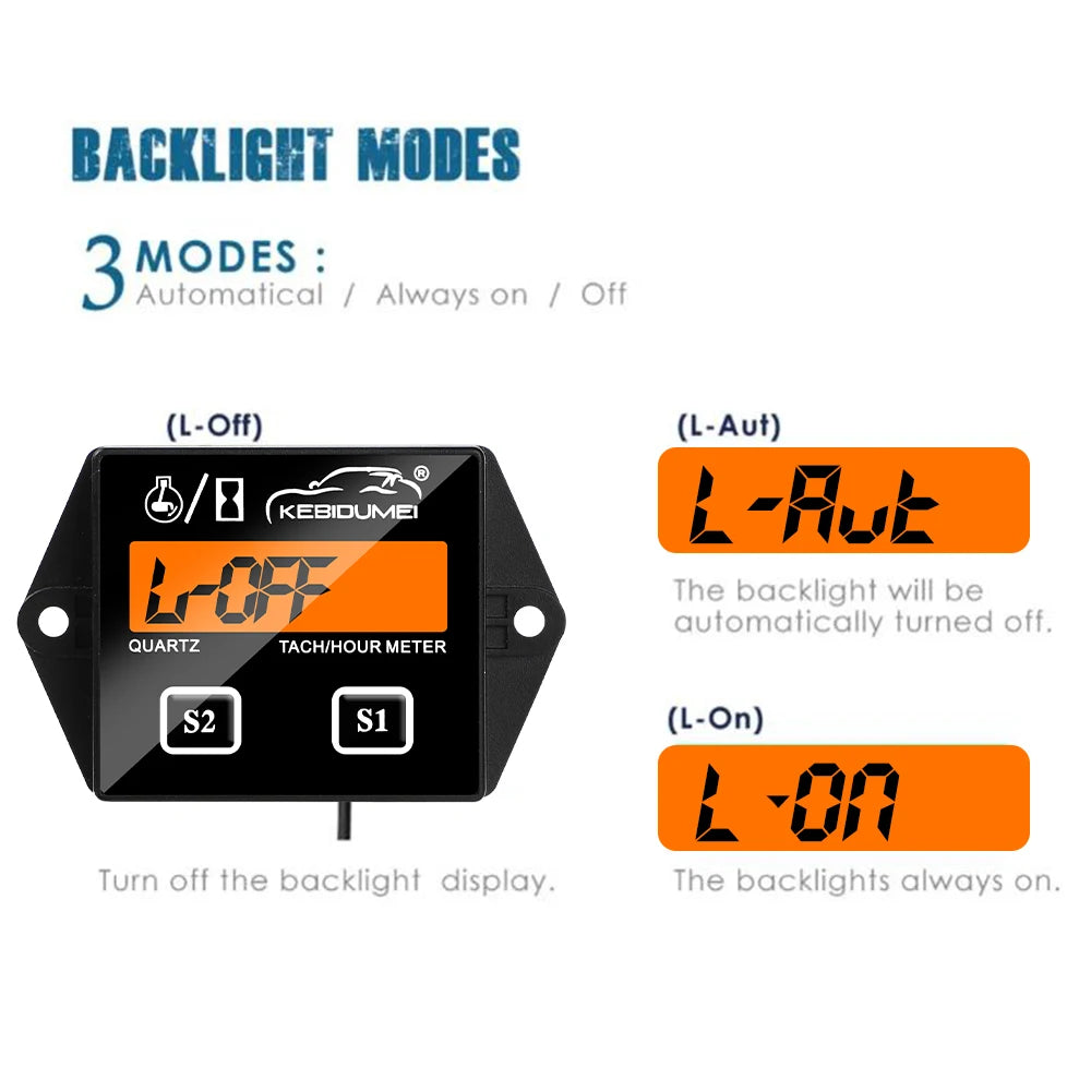 Digital Engine Tachometer and Hour Meter Gauge for Spark Ignition Engines