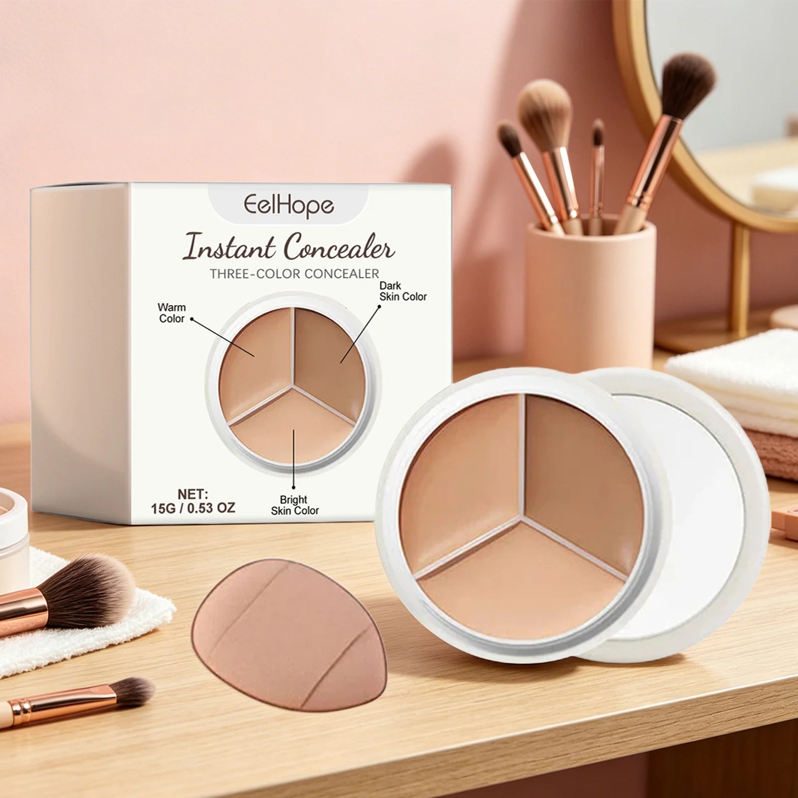 3-Color Cream Concealer Palette for Dark Circles and Blemishes - 3
