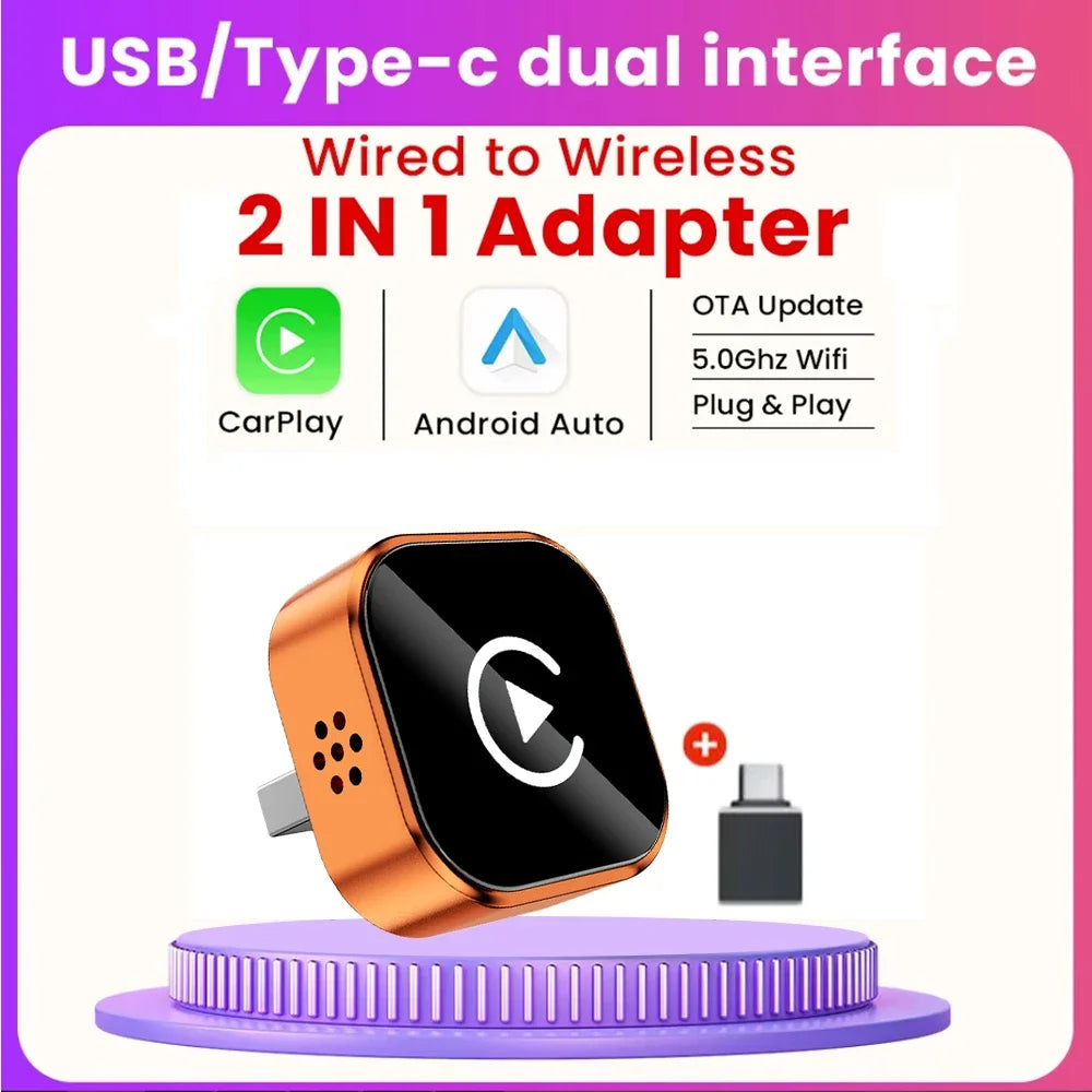 2 In 1 Wireless CarPlay and Android Auto Adapter Bluetooth 5.0 Dongle