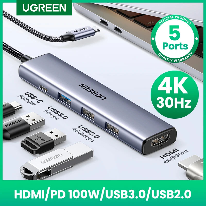 5-in-1 USB-C to 4K HDMI Hub with 100W Power Delivery - 1
