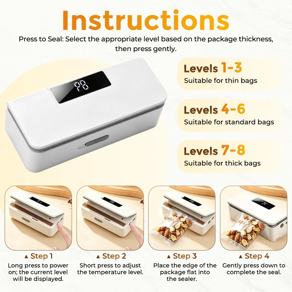 Rechargeable Portable Food Bag Sealer with Cutter
