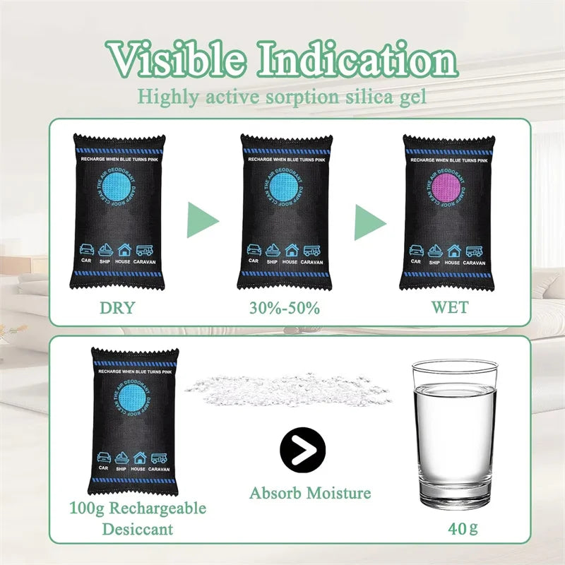 100g Reusable Silica Gel Moisture Absorber Humidity Indicator Bag